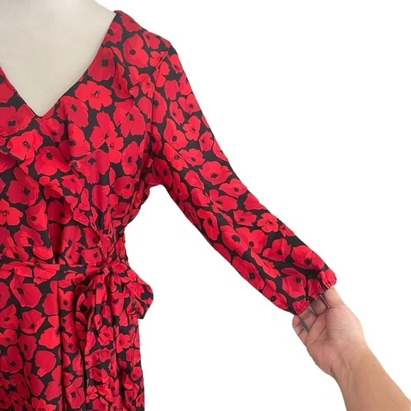 Jason Wu Floral Asymmetrical Ruffle Old Money Cocktail Red Black Dress Women 8 - Picture 6 of 11